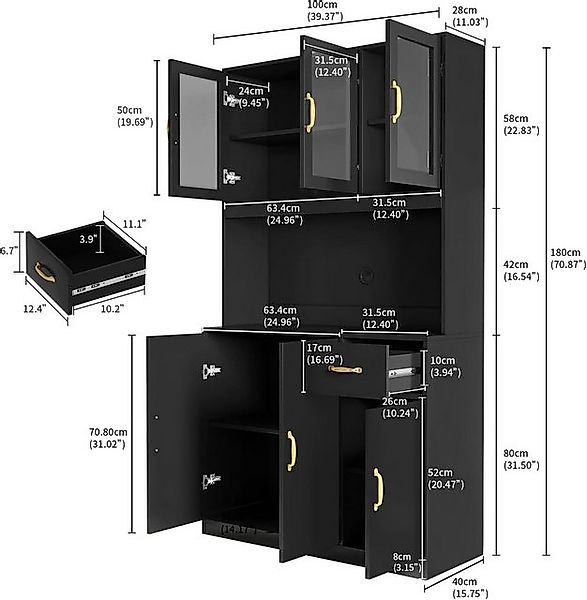 VOWNER Küchenbuffet mit 5 Schränken,Verstellbaren Einlegeböden 100*180*28cm günstig online kaufen