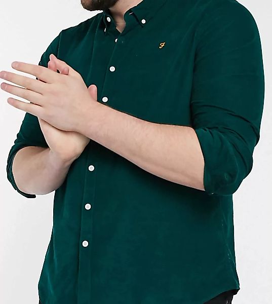 Farah – Fontella – Schmales Hemd aus weichem Cord in Dunkelgrün günstig online kaufen