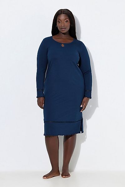 Ulla Popken Nachthemd Nachthemd Hohlsaum Wellenkanten Langarm günstig online kaufen