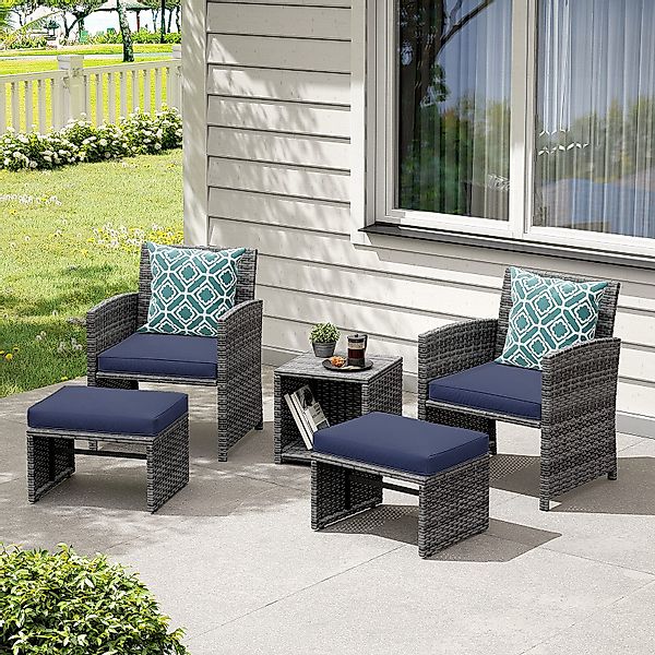 JOIVI Balkonset Balkonmöbel-Set, 5-tlg Rattan Gartenmöbel-Set, günstig online kaufen