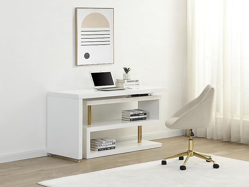 Schreibtisch ausziehbar mit 360° drehbarer Platte - MDF lackiert - Weiß & G günstig online kaufen