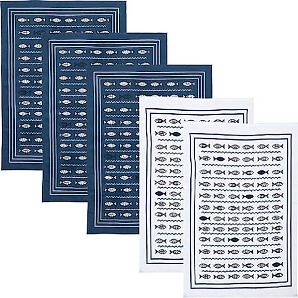 Erwin Müller Geschirrtuch Geschirrtuch-Set "Fische" 5-teilig, Baumwolle günstig online kaufen