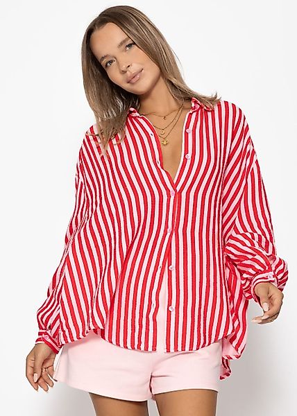 SASSYCLASSY Longbluse Gestreifte Oversize Musselin Bluse günstig online kaufen