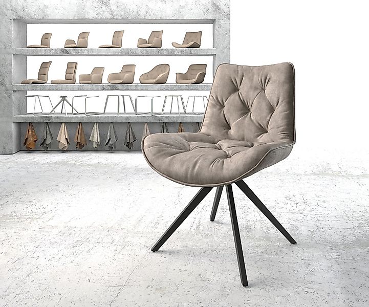 Esszimmerstuhl Taimi-Flex Mikrofaser Taupe Vintage Kreuzgestell kantig Schw günstig online kaufen