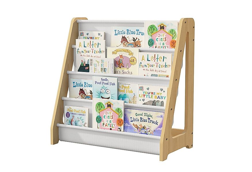 radelldar Bücherregal 4 Etagen Kinderregal, mit 4 Taschen, aus Holz, Vliess günstig online kaufen