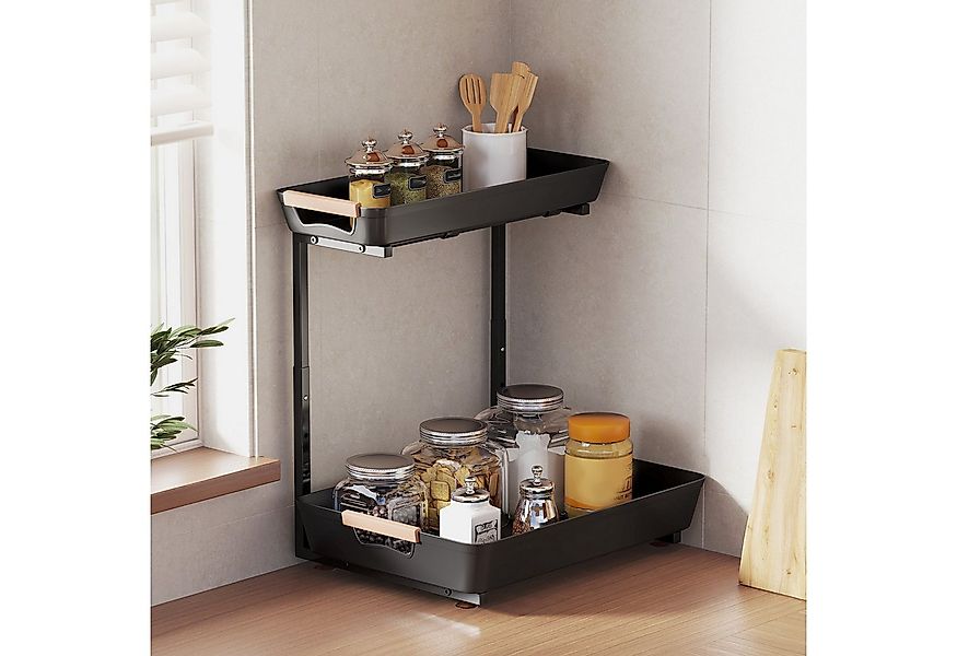 HOMCOM Küchenregal höhenverstellbar, mit 2 Körbe, Kaffeebar 1-tlg., Schwarz günstig online kaufen