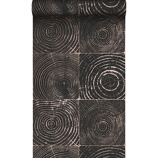 Origin Wallcoverings Tapete Querschnitte von Baumstämmen Schwarz und Bronze günstig online kaufen