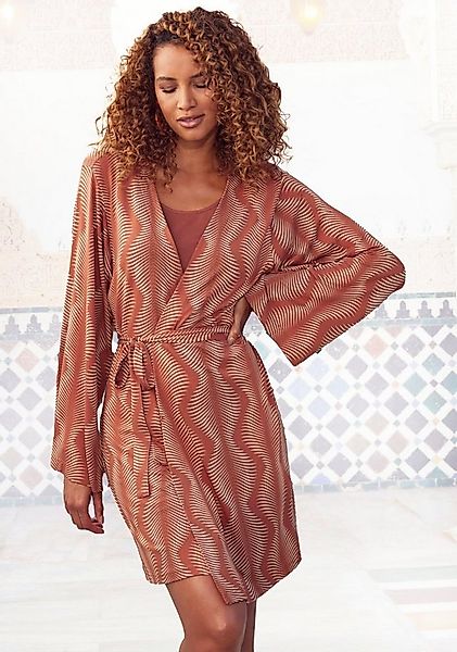 LASCANA Kimono, Kurzform, Single-Jersey, Kimono-Kragen, Gürtel, mit graphis günstig online kaufen