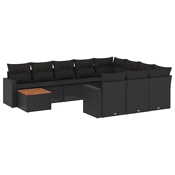 vidaXL 11-Tlg Garten-Sofagarnitur mit Kissen Schwarz Poly Rattan 3256636 günstig online kaufen