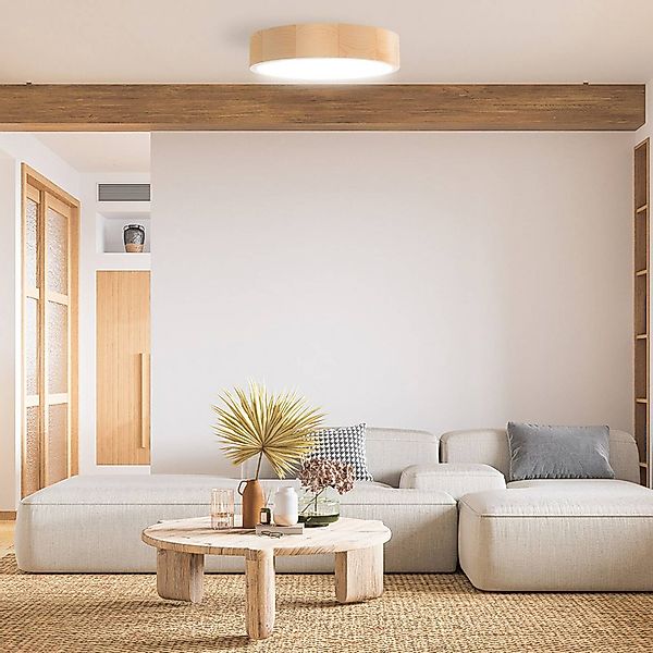 Deckenleuchte Cleo DR800, Pinienholz, Ø 80 cm, 6-flg., E27 günstig online kaufen