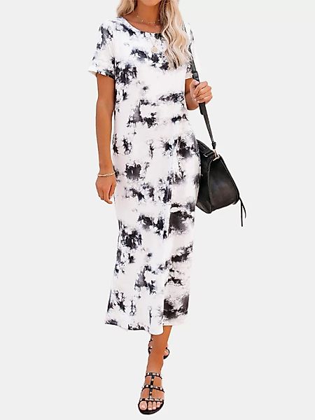 Tie-Dyed Print Geteilte Kurzarm Casual Kleid Für Damen günstig online kaufen