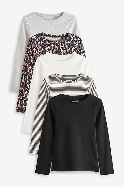 Next Langarmshirt Langärmelige Rippen-Tops im 5er-Pack günstig online kaufen