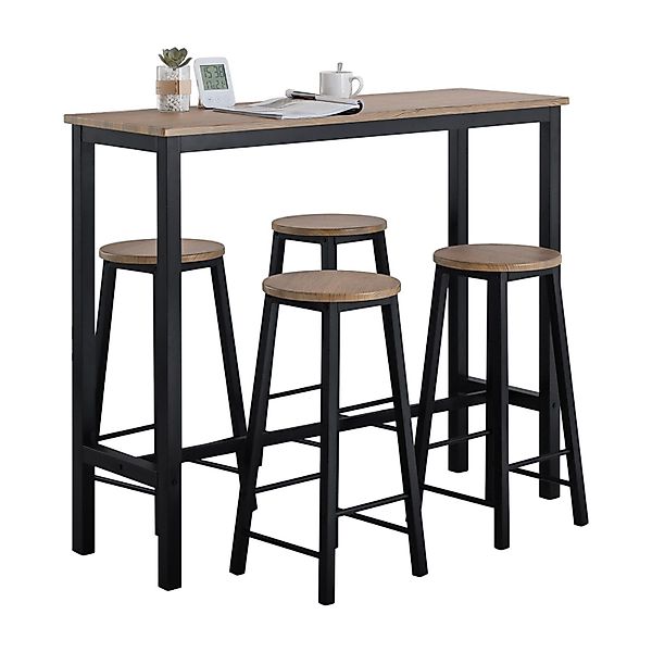 SoBuy Bartisch Set 5-teilig Essgruppe Esstisch mit 4 Hockern Braun-Schwarz günstig online kaufen
