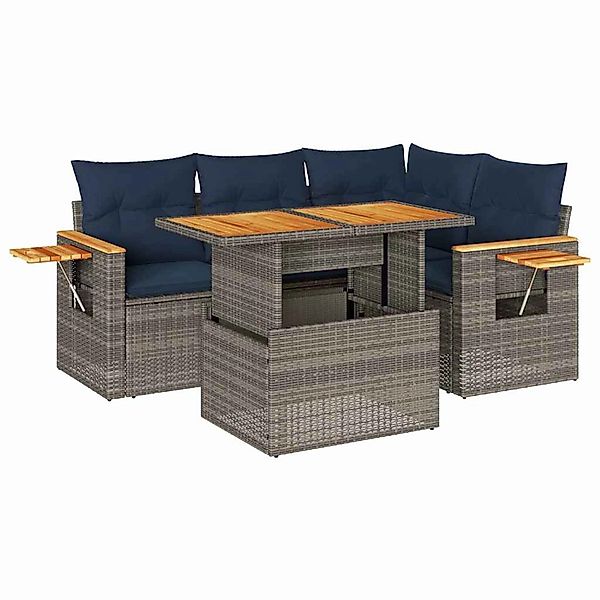 vidaXL 5-Tlg Garten-Sofagarnitur mit Kissen Grau Poly Rattan Akazie 3327596 günstig online kaufen