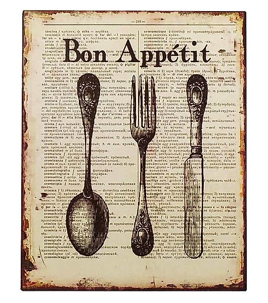 Blechschild Bon Appétit Besteck Retro Küche Vintage-Dekoschild Nostalgie 25 günstig online kaufen