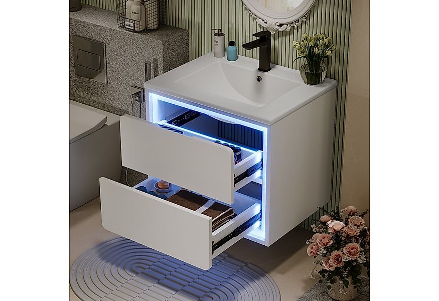 Merax Waschtisch mit LED-Radarsensor-Beleuchtung (stehend Badmöbel Badezimm günstig online kaufen