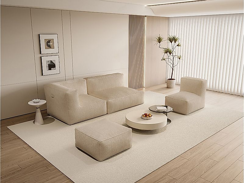Sofa mit Sessel & Hocker - beliebig kombinierbar - Cord - Beige - NOUMARA günstig online kaufen