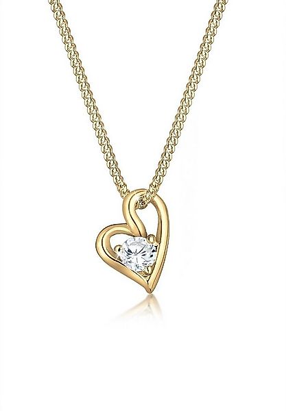 Elli Premium Kette mit Anhänger Herz Zirkonia Weiß 585 Gelbgold, Herz günstig online kaufen