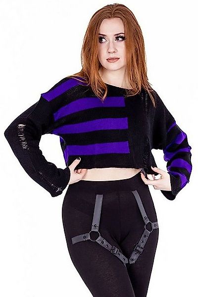 Vixxsin Strickpullover Violetta Lila Strick Pulli Emo Punk Nu Goth Gestreif günstig online kaufen