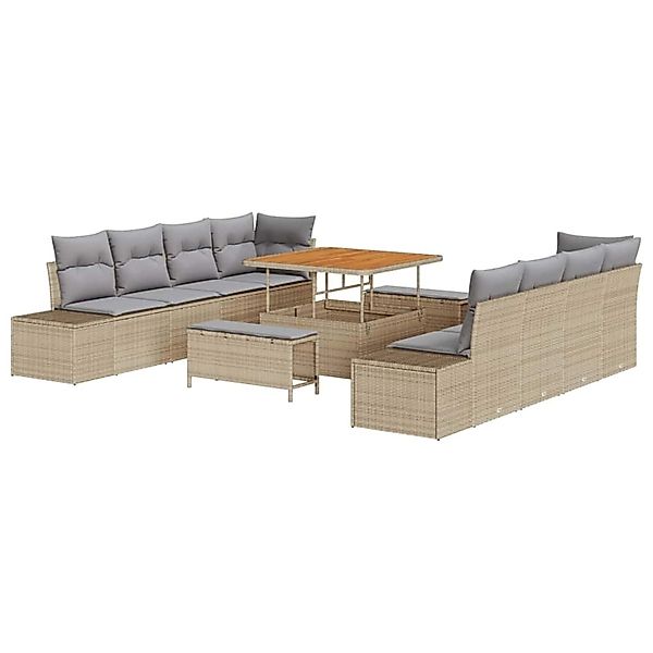 vidaXL Garten-Sofa-Set mit Kissen 11-Tlg Beige Poly Rattan 3362767 günstig online kaufen