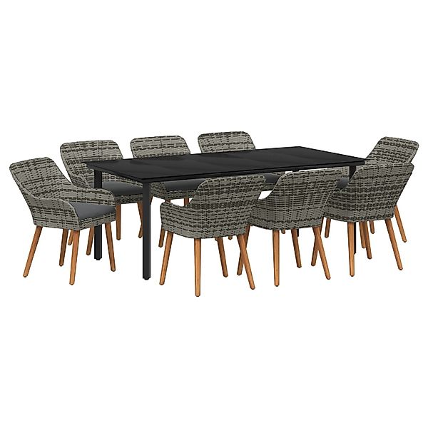 vidaXL 9-Teiliges Garten-Esstisch-Set Grau Poly-Rattan 3261690 günstig online kaufen