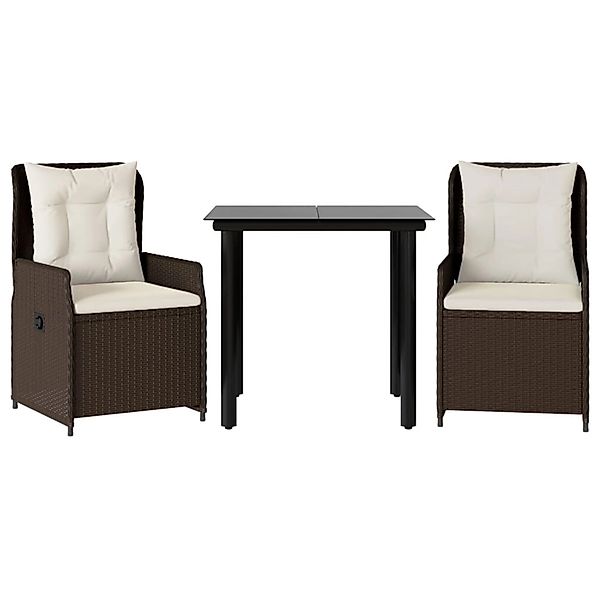 vidaXL 3-Tlg Garten-Essgruppe mit Kissen Braun Poly Rattan 3262847 günstig online kaufen
