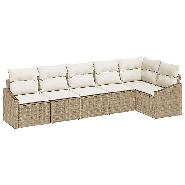 vidaXL Loungesofa 6-tlg. Garten-Sofagarnitur mit Kissen Beige Poly Rattan, günstig online kaufen