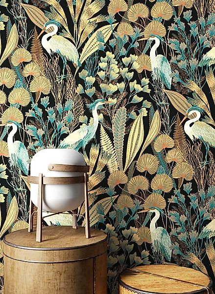Newroom Vliestapete Tryphosa Tapete Mustertapete Dschungel,Vogel,Palmenblät günstig online kaufen