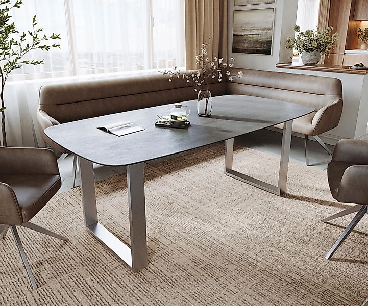 Esstisch Edge Boot 200x100 cm Keramik Beton Grau Edelstahl Schmal günstig online kaufen