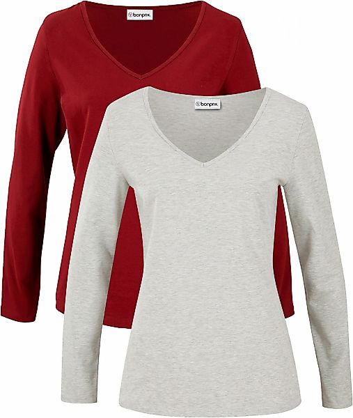 bonprix Langarmshirt "Figurbetontes Langarmshirt (2er Pack)" Packung, 2 Stk günstig online kaufen
