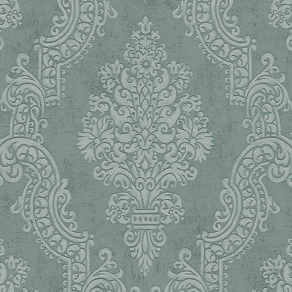 PROFHOME 397651-GU Barock Tapete Ornament Grün blass-Grün Gras-Grün 0,53 m günstig online kaufen