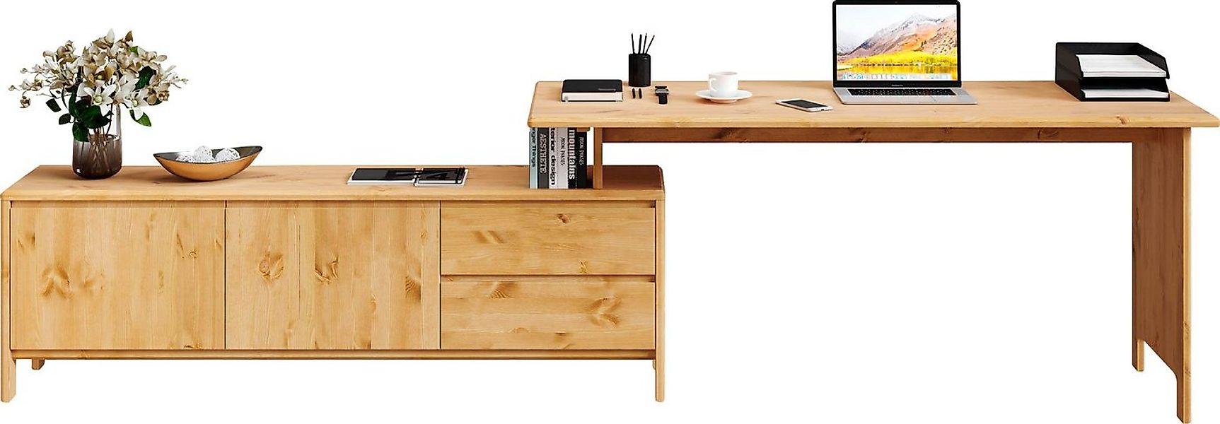Home affaire Schreibtisch Luven, aus Massivholz, in 2 Breiten, variable Nut günstig online kaufen