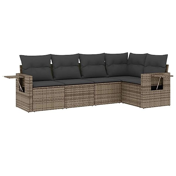 vidaXL 5-Tlg Garten-Sofagarnitur mit Kissen Grau Poly Rattan 3252467 günstig online kaufen