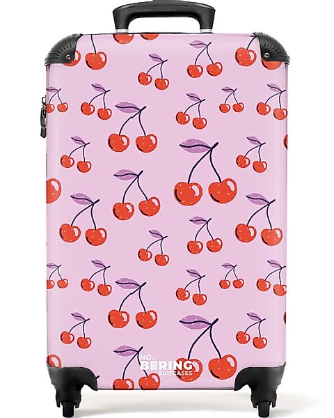 NoBoringSuitcases.com© Hartschalen-Trolley Lila mit roten Kirschen günstig online kaufen