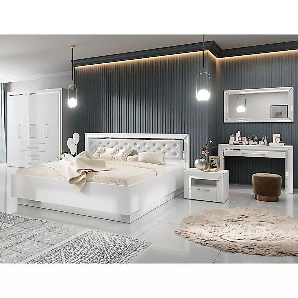 Schlafzimmer Set 6-teilig ASERI-83 mit Bett 180x200 in weiß Hochglanz günstig online kaufen