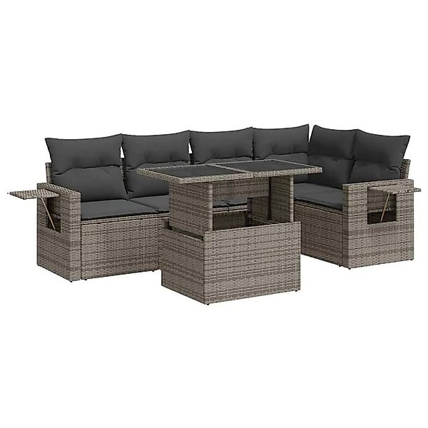 vidaXL 6-Tlg Garten-Sofagarnitur mit Kissen Grau Poly Rattan 3326481 günstig online kaufen