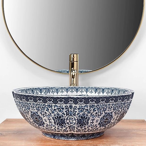 wohnwerk.idee Aufsatzwaschbecken Vintage Waschschale orientalisch Blau-Weiß günstig online kaufen