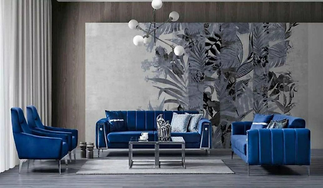 JVmoebel 3-Sitzer Blauer Textil 3 Sitzer Moderne Designer Luxus Couch Wonhz günstig online kaufen