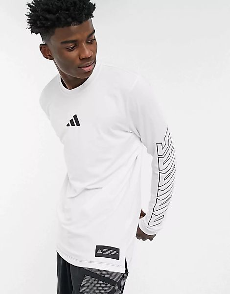 adidas – Training – Langärmliges Shirt mit Logo in Weiß günstig online kaufen