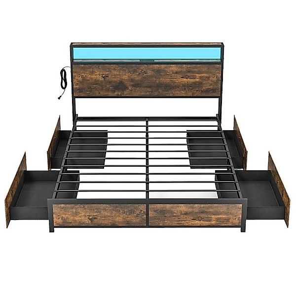 KOMFOTTEU Metallbett, Doppelbett mit LED-Beleuchtung, Kopfteil & Ladefunkti günstig online kaufen