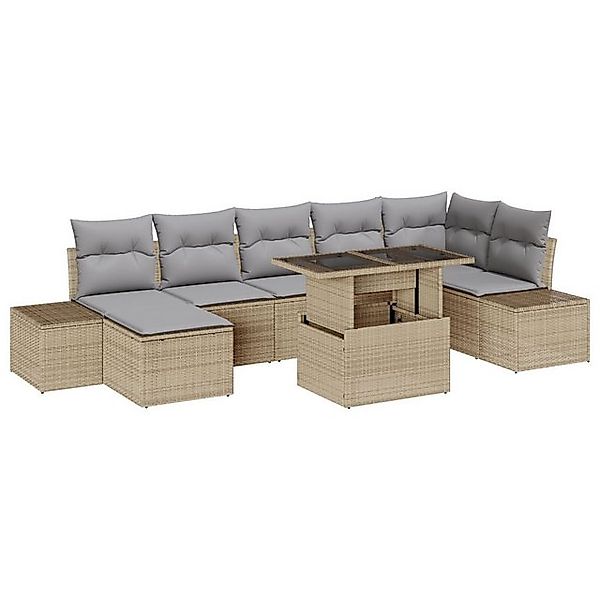 vidaXL Loungesofa 8-teiliges Garten-Sofa-Set mit Kissen Beige Poly Rattan, günstig online kaufen
