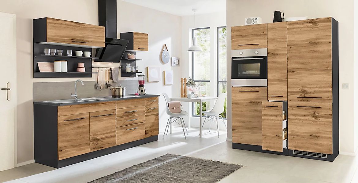 KOCHSTATION Küchenzeile "KS-Tulsa" mit E-Geräten, Breite 360 cm, schwarze M günstig online kaufen