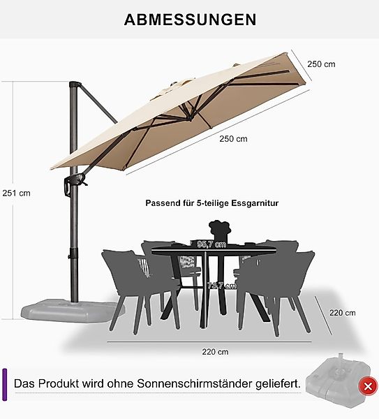 PURPLE LEAF Ampelschirm Quadratischer Terrassenschirm, Alu günstig online kaufen