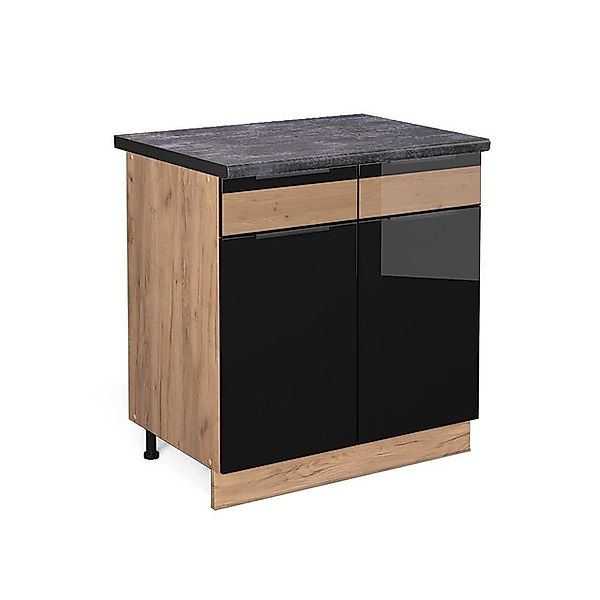 Vicco Küchenunterschrank Fame-Line Schwarz Eiche hochglanz/Goldkraft Eiche günstig online kaufen