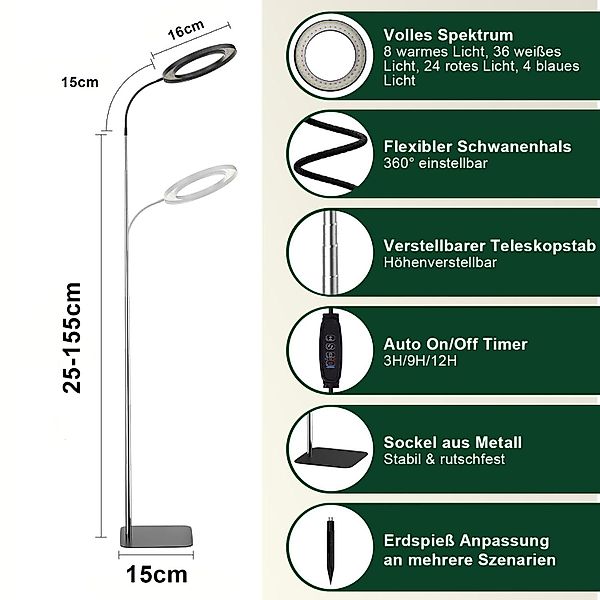 MUPOO Pflanzenlampe 72s LED Bodenpflanzenlicht Vollspektrum günstig online kaufen