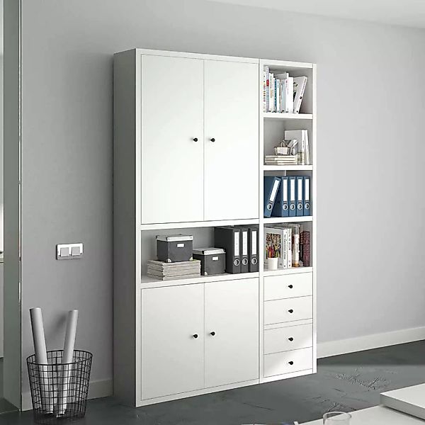Home Office Aktenregal in Weiß vier Schubladen und Türen günstig online kaufen