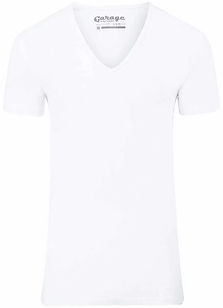 Garage Stretch Basic T-Shirt Weiss Tiefer V-Hals - Größe XXL günstig online kaufen