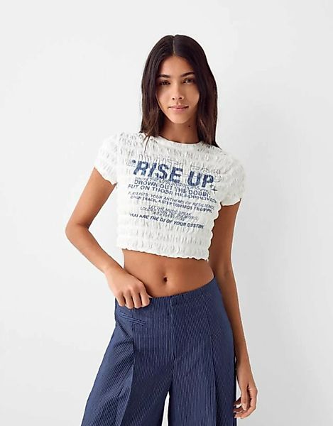 Bershka T-Shirt Aus Waffelgewebe Mit Kurzen Ärmeln Und Print Damen Xs Grbro günstig online kaufen