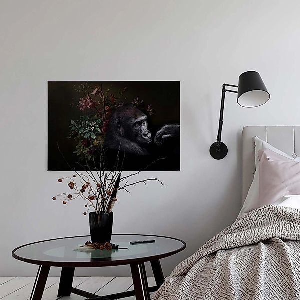 Bricoflor Leinwand Bild Mit Gorilla Und Blumen Stillleben Wandbild In Schwa günstig online kaufen
