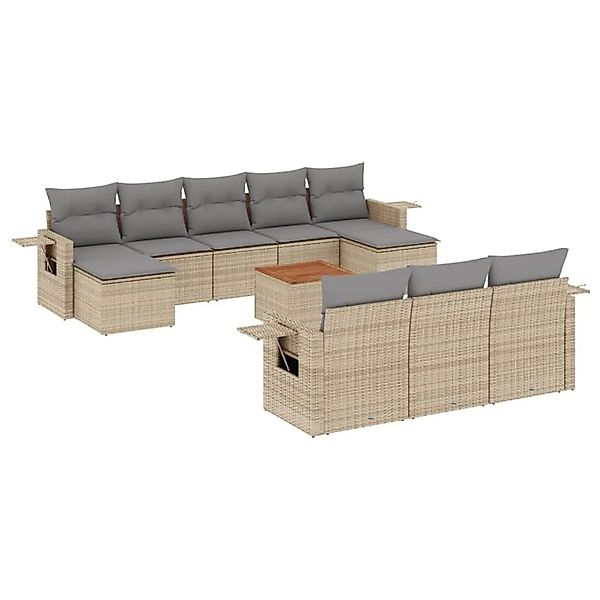 vidaXL 11-Tlg Garten-Sofagarnitur mit Kissen Beige Poly Rattan 3224785 günstig online kaufen
